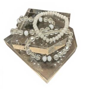 Beaded Stretch White & iridescent bracelet set